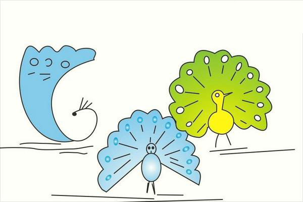 孔雀簡筆畫帶顏色(畫圖步驟)