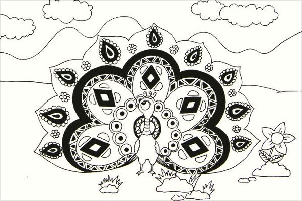 孔雀簡筆畫帶顏色(畫圖步驟)